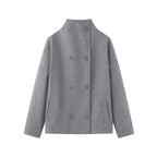 Women's Boxy Wool Jacket in Cocoon Cut with Stand-up Collar and Double-breasted Button Placket Fashion Glam