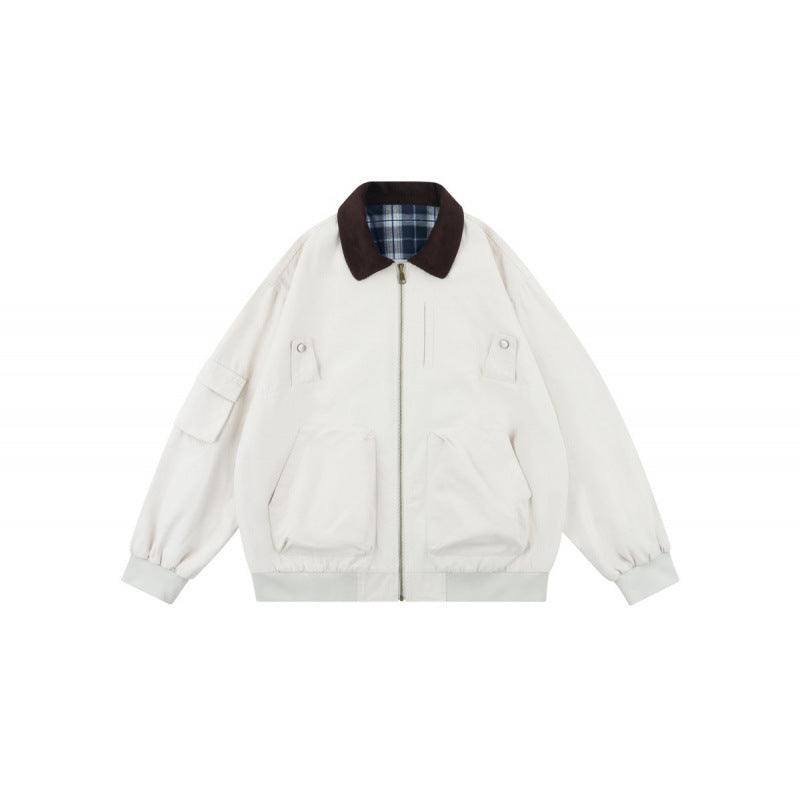 Unisex Oversized Blouson in Workwear style with cord collar and checked lined interior Fashion Glam