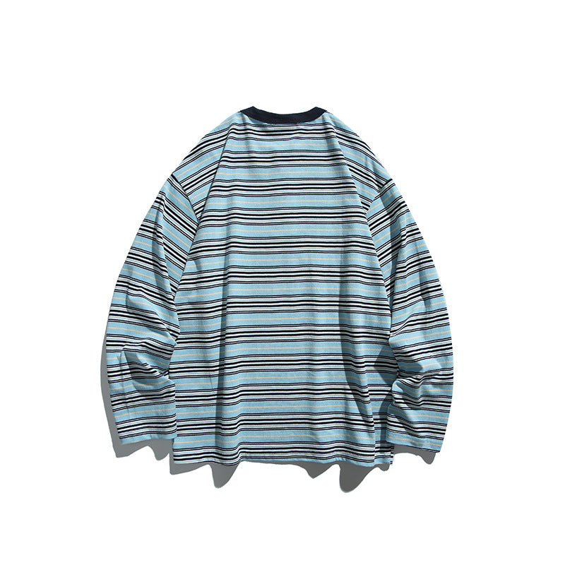 Unisex Oversize Long Sleeve with maritime stripe pattern and functional zippered chest pocket Fashion Glam