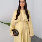 Ladies max dress with pleated bodice pleats, wide skirt and long bell sleeves Fashion Glam