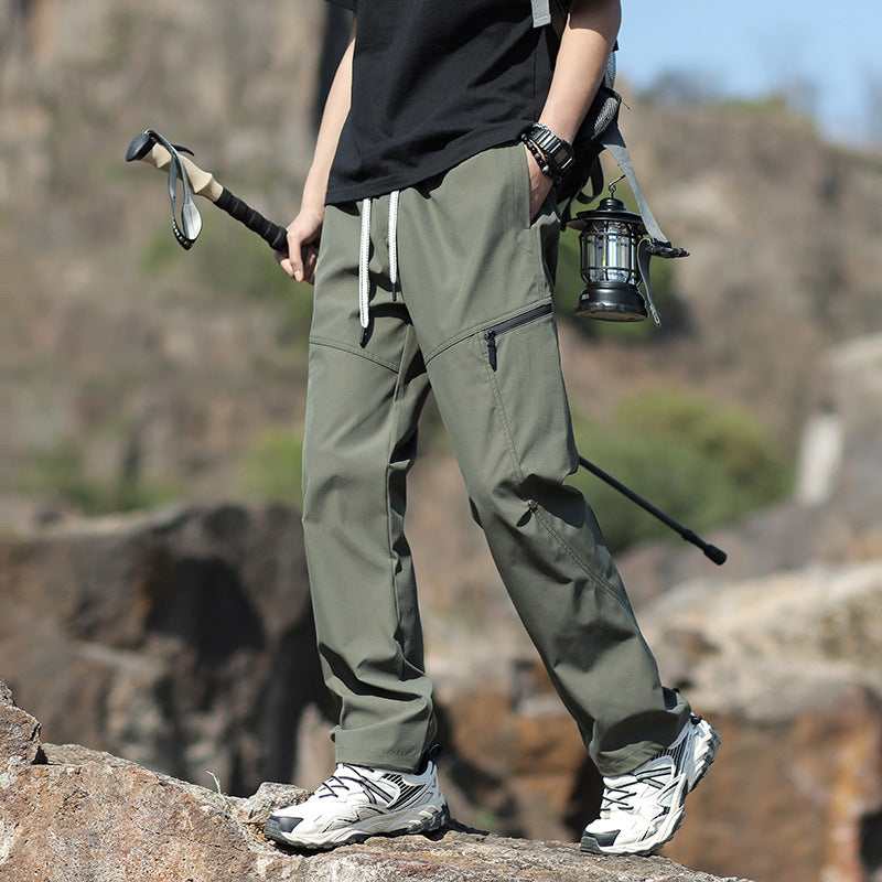 Men's Technical Trekking Pants with Zipper Pockets and Drawstring Waist Fashion Glam
