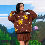 Unisex hoodie with knitted pixel bee design and attached kangaroo pocket Fashion Glam