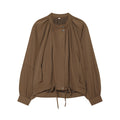Women's Lightweight Blouson Jacket with Gathered Stand Collar, Balloon Sleeves, and Drawstring Fashion Glam