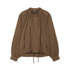 Women's Lightweight Blouson Jacket with Gathered Stand Collar, Balloon Sleeves, and Drawstring Fashion Glam