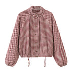 Women's Checked Oversize Blouson with Drawstring and Stand Collar Fashion Glam
