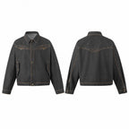 Unisex Oversize Denim Jacket in Boxy Cut with Western Embroidery and Flap Pockets Fashion Glam