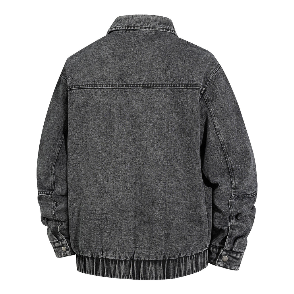 Men's Oversized Vintage Denim Jacket with Continuous Metal Zipper Fashion Glam