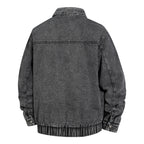 Men's Oversized Vintage Denim Jacket with Continuous Metal Zipper Fashion Glam
