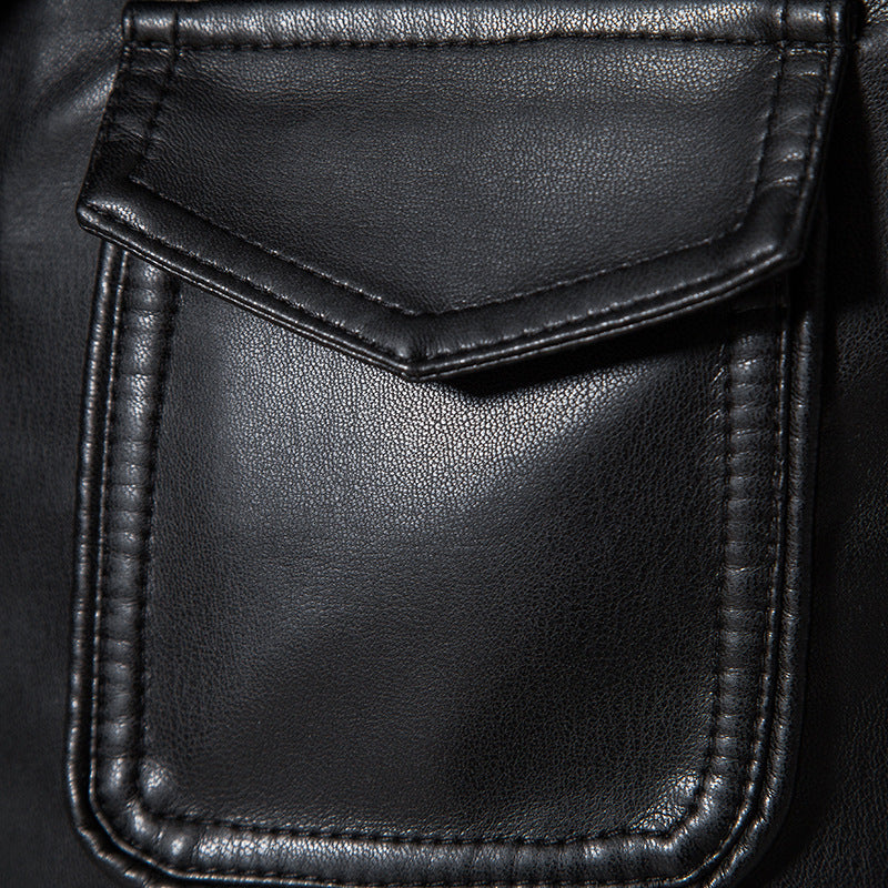 Men's field jacket in smooth leather look with flap pockets and slim fit Fashion Glam