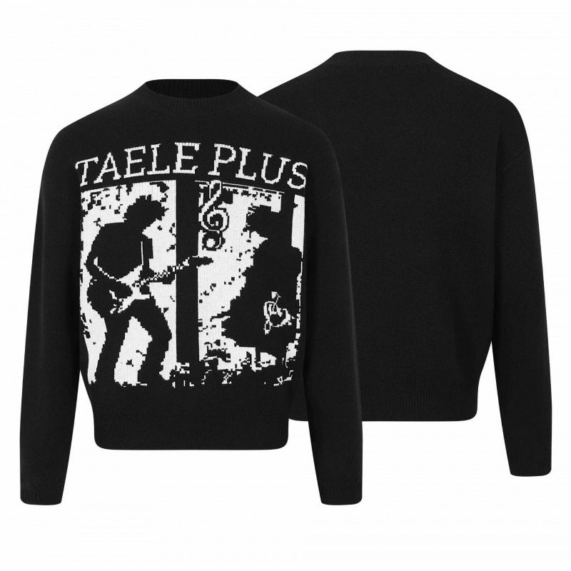Unisex Graphic Knit Sweater with Ribbon Intarsia, Crew Neck and Ribbed Hem Fashion Glam