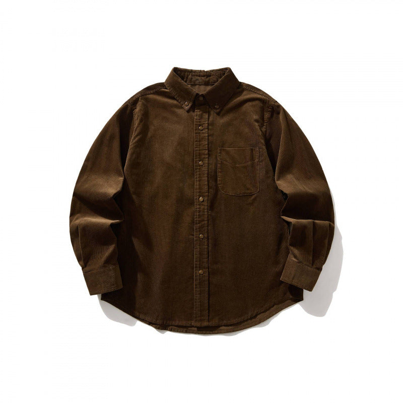 Unisex Boxy Cord Shirt in Overshirt Style with Button-Down Collar and Patch Chest Pocket Fashion Glam