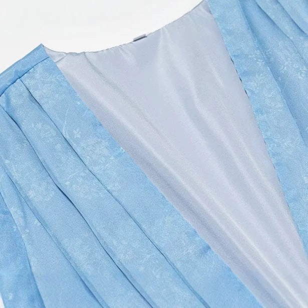 Women's Short Satin Dress with Deep V-Neck, Waist Belt and Layered Ruffles Fashion Glam