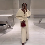 Ladies Maximal long wool blend coat with oversized shawl collar and waist belt Fashion Glam
