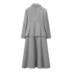 Women Two-Piece Suit made of Wool Blend with Tailored Short Blazer and Flared Midi Skirt Fashion Glam