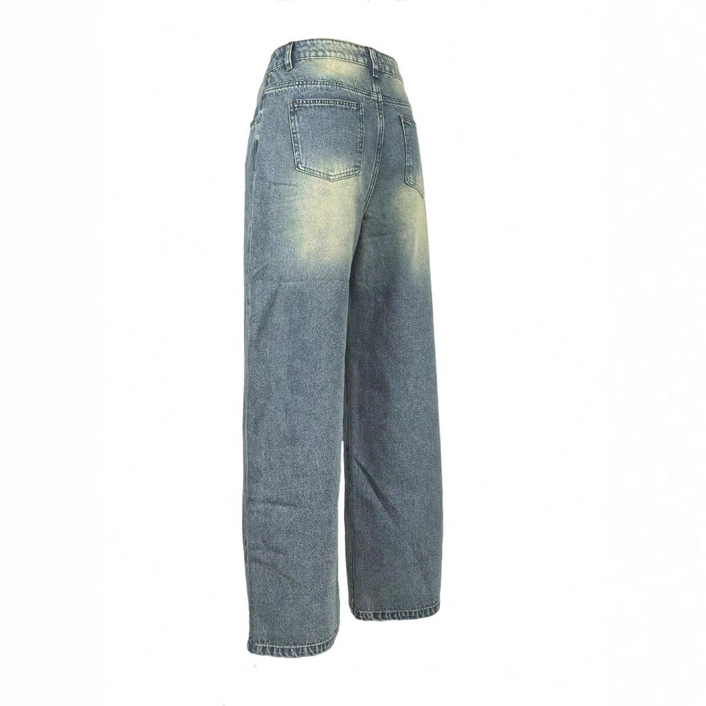 Women's vintage-inspired baggy jeans with a low rise, wide leg, and distressed wash Fashion Glam