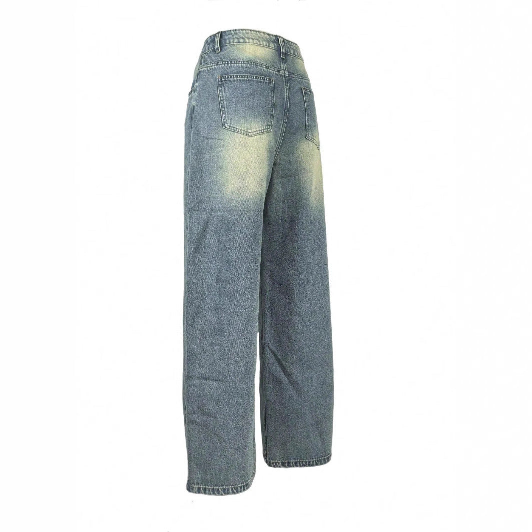 Women's vintage-inspired baggy jeans with a low rise, wide leg, and distressed wash Fashion Glam