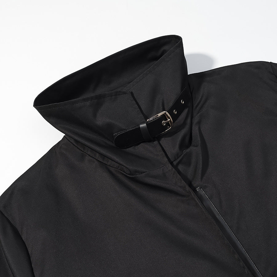 Women's Longer Minimalist Coat with High Stand-Up Collar and Concealed Front Fashion Glam