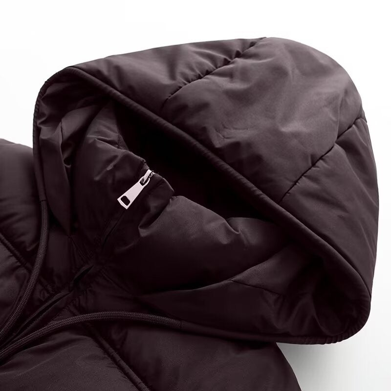 Women's Cropped Padded Jacket with High Hood, Drawstring and Ribbed Cuffs Fashion Glam
