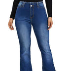 Women's High-Waisted Elastic Jeans with Bootcut and Frayed Hem Fashion Glam