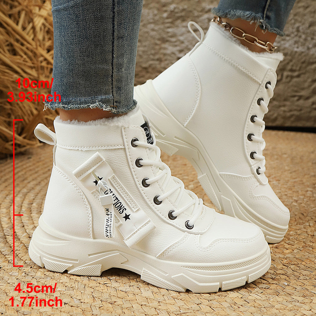 Ladies Lined Lace-Up Ankle Boot with Thick Tread Sole and Side Zip Fashion Glam