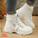 Ladies Lined Lace-Up Ankle Boot with Thick Tread Sole and Side Zip Fashion Glam