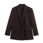 Women's Double-Breasted Blazer with Lapel Collar, Longer Oversized Cut and Flap Pockets Fashion Glam