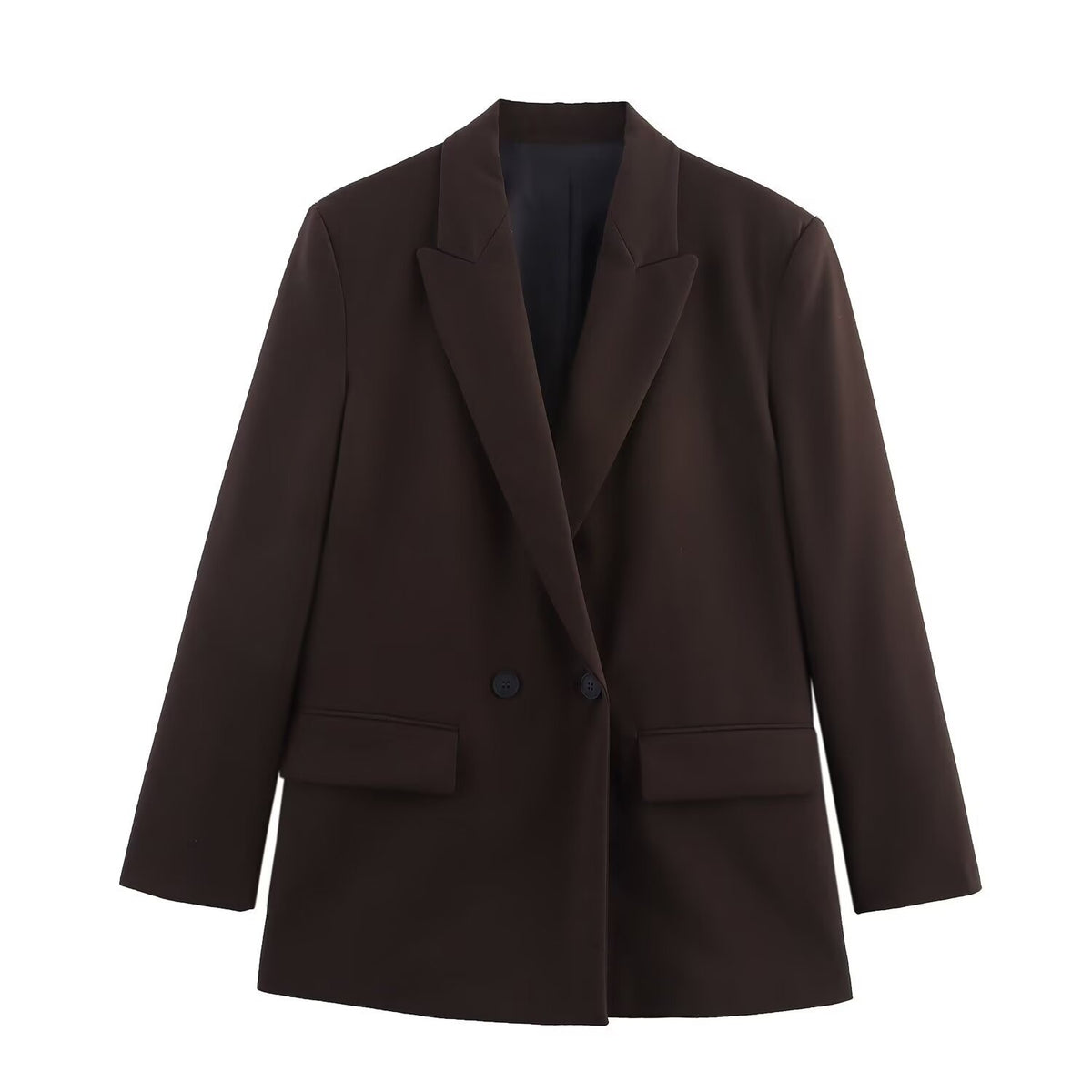 Women's Double-Breasted Blazer with Lapel Collar, Longer Oversized Cut and Flap Pockets Fashion Glam