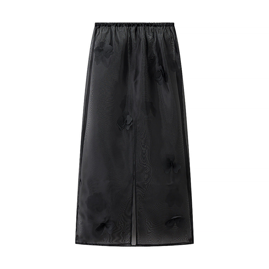 Ladies Transparent Organza Underskirt with Elastic Waistband and 3D Flower Applique Fashion Glam