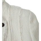 Women Boucle Blazer with Stand Collar, Asymmetrical Closure and Fringed Hem Fashion Glam