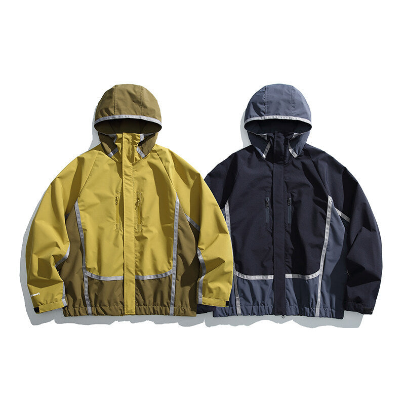 Unisex Water-repellent technical hooded jacket with reflective piping and elastic hem Fashion Glam