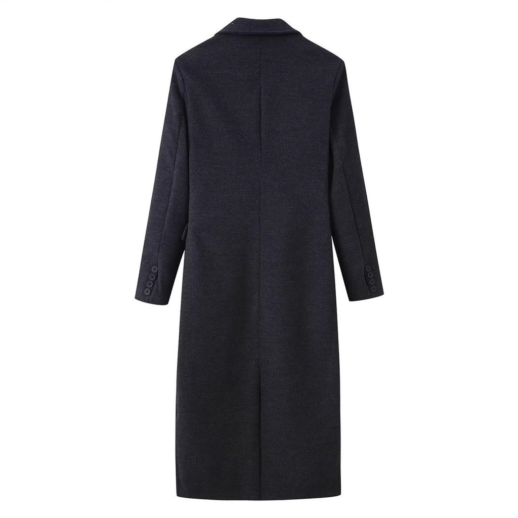 Women Longline Wool Blend Coat with Distinctive Lapels, Tailored Darts, and Flap Pockets Fashion Glam