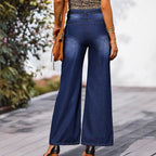 Women High-waisted wide jeans with bow waistband and patch pockets Fashion Glam