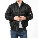 Men's Nylon Bomber Jacket Pilot Style with Multiple Pockets, Sleeve Utility Pocket and Ribbed Cuffs Fashion Glam