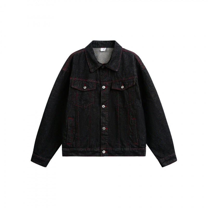 Unisex Boxy Denim Jacket with contrasting decorative stitching and flap pockets Fashion Glam