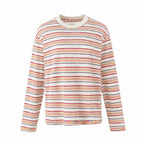 Unisex Oversize striped fine knit sweater with round neck and textured weave look Fashion Glam