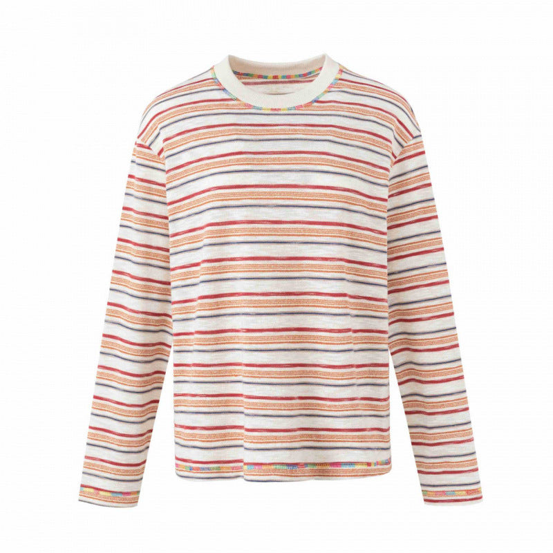Unisex Oversize striped fine knit sweater with round neck and textured weave look Fashion Glam
