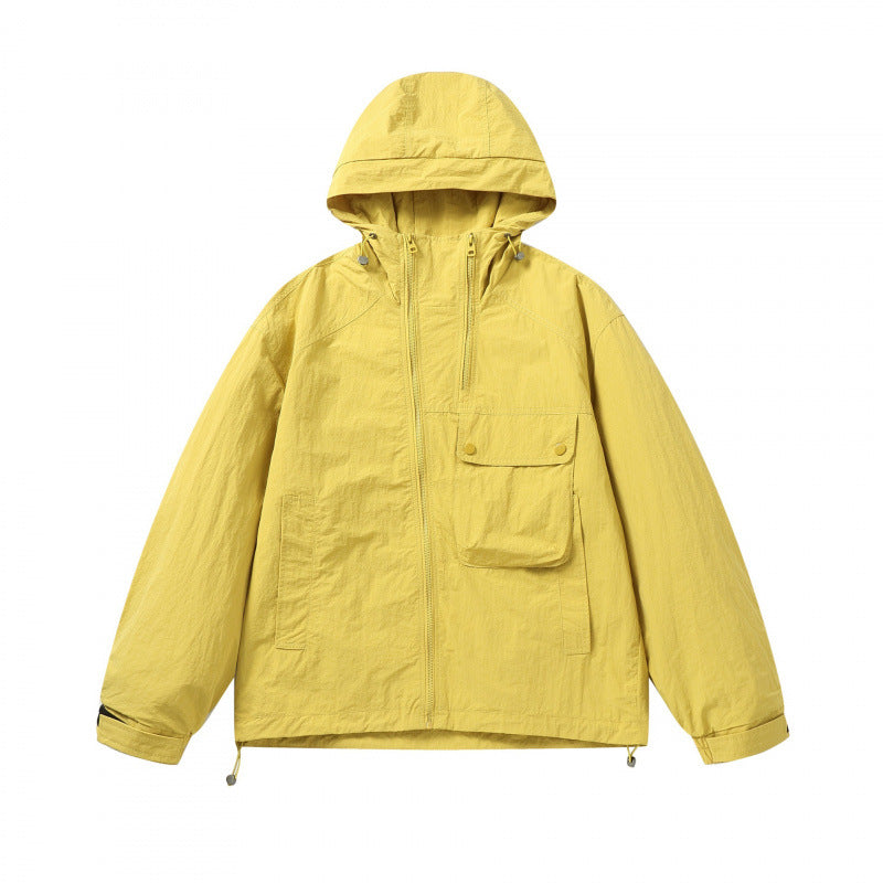 Unisex Lightweight Hooded Transition Jacket with Large Flap Pocket Detail and Drawstring Fashion Glam