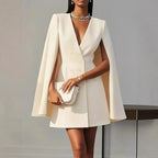 Ladies Cape Blazer Dress with Double Breasted and Flared Skirt Fashion Glam