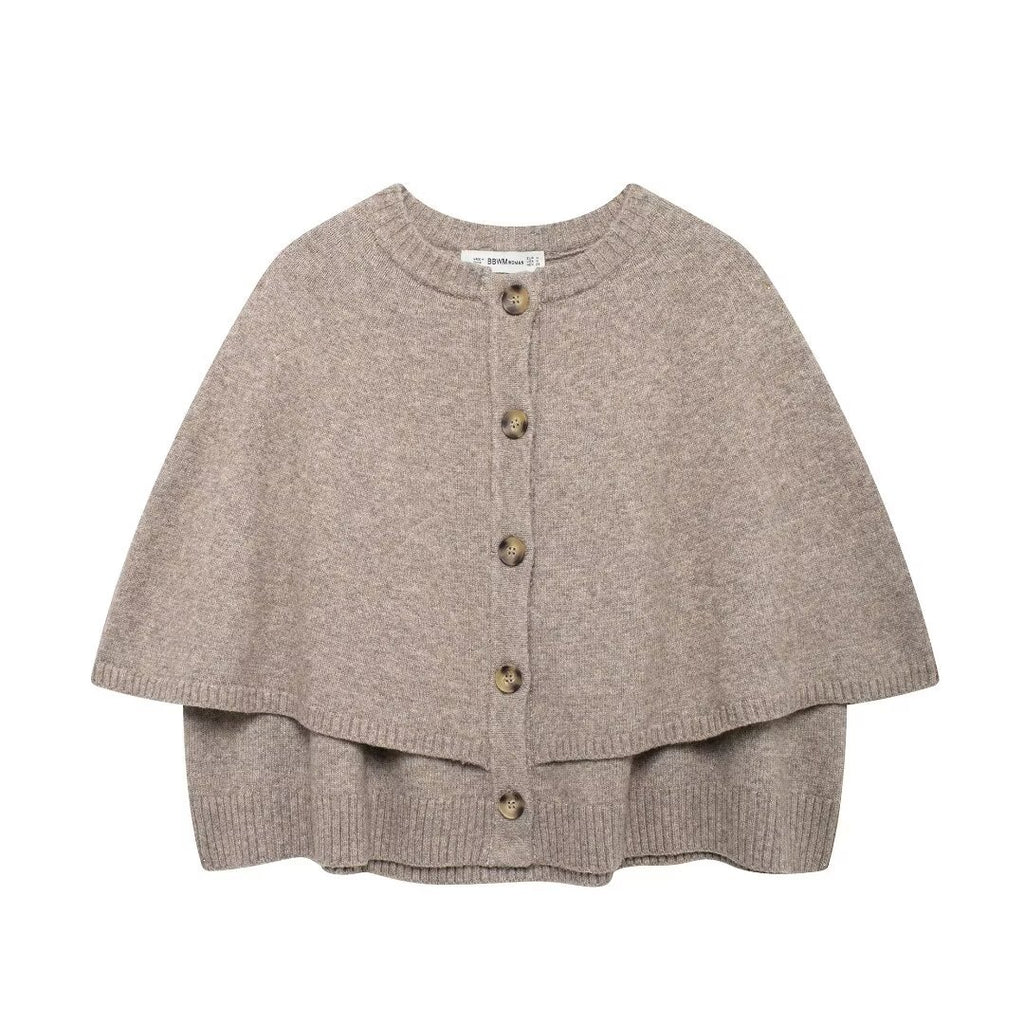 Women Cape Cardigan with Button Placket and Two-Layer Cape Fashion Glam