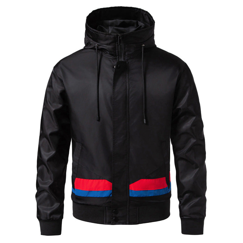Men's hooded bomber jacket in an urban retro look with contrast stripes, wind-resistant exterior, and ribbed cuffs Fashion Glam