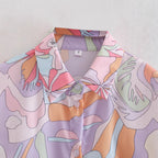 Women Oversize Shirt Blouse with Abstract Allover Print, Lightweight Chiffon Top, Long Sleeves Fashion Glam
