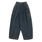 Ladies Wide Denim Pants with Pleats, Elastic Waistband and Casual Silhouette Fashion Glam