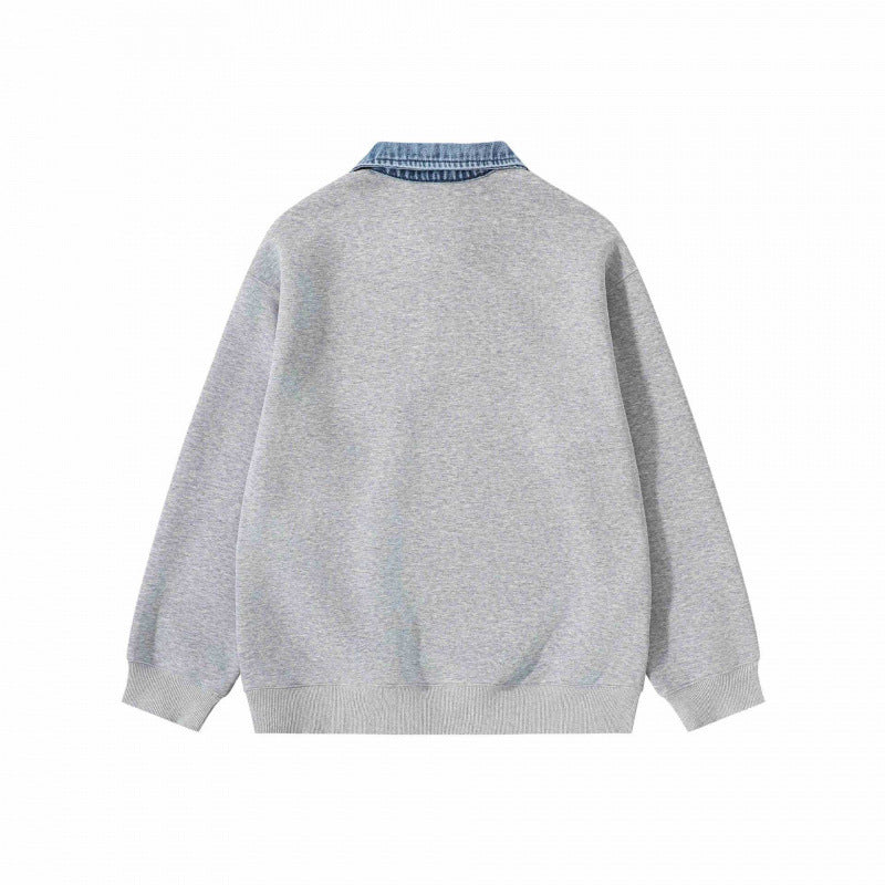 Unisex Oversize-Halfzip-Sweatshirt with contrasting denim collar Fashion Glam