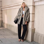 Women Short Faux-Fur Coat with Wide Shawl Collar, Open Front and Pockets Fashion Glam