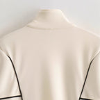 Women's Boxy Oversize Bomber Jacket with Contrast Piping and Stand-Up Collar Fashion Glam
