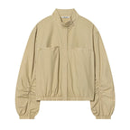 Women's Cropped Bomber Jacket with Stand-Up Collar, Snap Button Placket and Gathered Sleeves Fashion Glam
