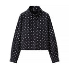 Women's short dotted jacket in blouson style with stand-up collar and balloon sleeves Fashion Glam