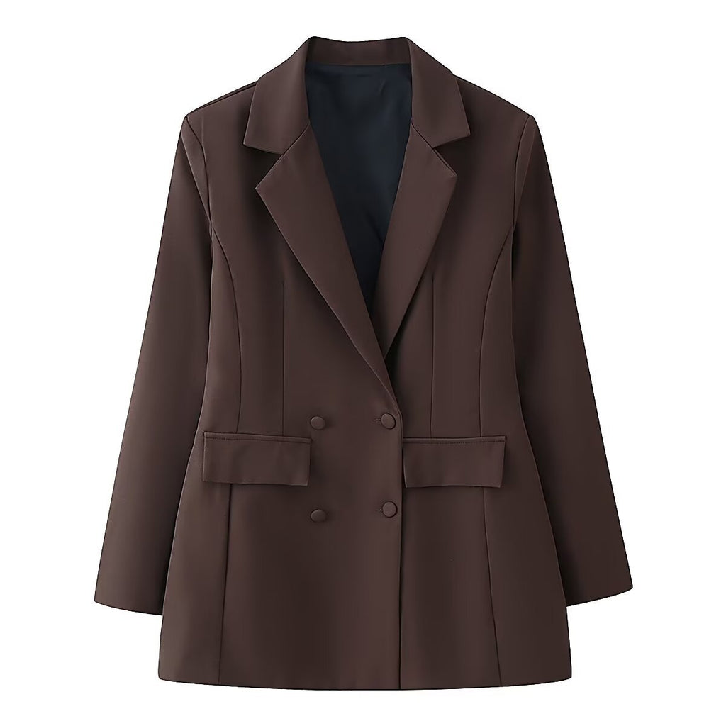 Women's tailored double-breasted blazer with patch pockets and Viennese seams Fashion Glam