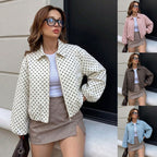 Women's Polka Dot Bomber Jacket with Zipper and Elastic Hem Fashion Glam
