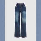 Women's high-waisted wide denim trousers with decorative button placket and casual flare Fashion Glam